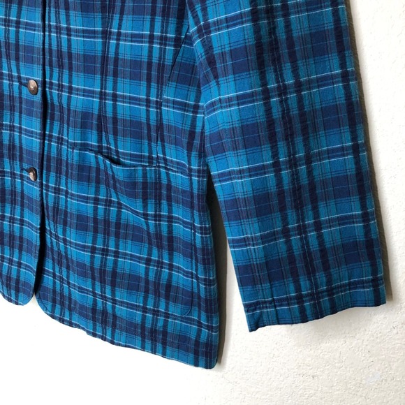 Vintage Eddie Bauer Plaid Blazer 100% Cotton Blue Green Career Preppy Jacket | M - Picture 10 of 16